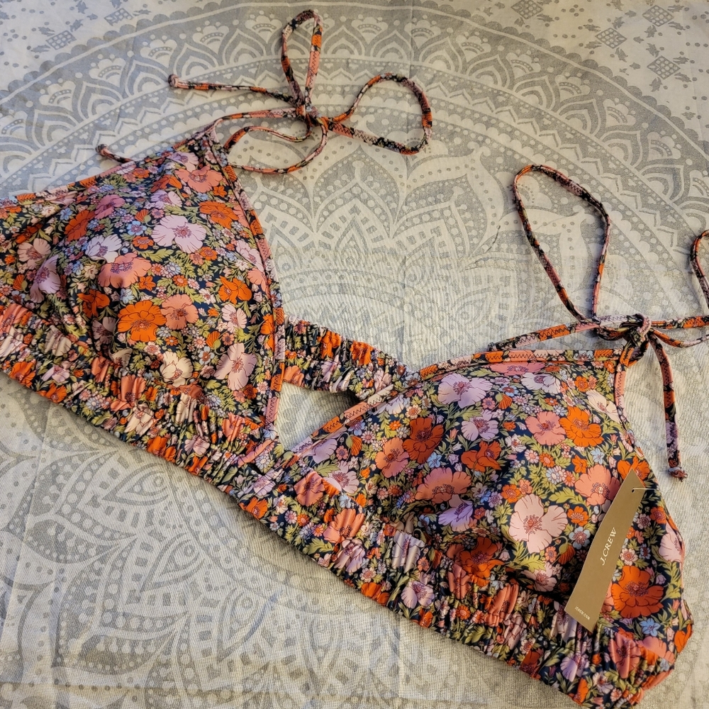 J Crew Womens Swim Floral Bikini Top with Ties Size 3X